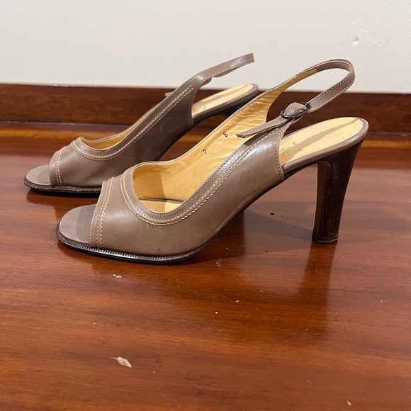 Vintage Julianelli Square Toe Leather Sling-back Heels - Picture 1 of 9